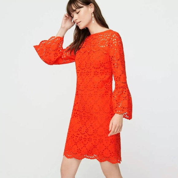 J.CREW BELL SLEEVE EYELET DRESS BRILLIANT SUNSET - Picture 3 of 12